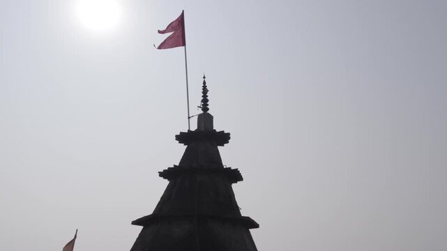 Temple flag with the sun, Ram Chaura Mandir, Hajipur, Vaishali, Bihar, India