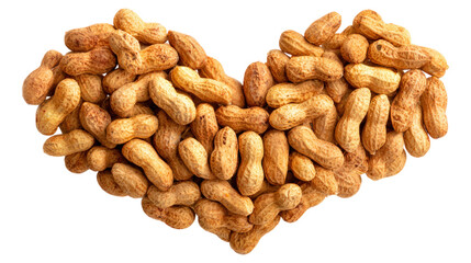 Roasted peanut love heart shape shell arrangement isolated on transparent png