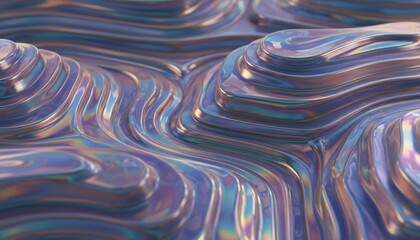 Abstract 3D iridescent liquid metal waves with holographic ripples