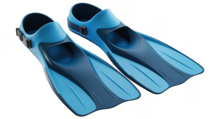 Blue swim fins with black buckles swimming diving isolated on a transparent background