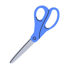 Scissors cutting tool with sharp blades, metal shears for paper and craft, school stationery icon flat graphic vector illustration isolated on white background.