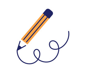 Simple pencil drawing wavy curved line, sketching, writing and doodling, creative school stationery icon isolated on white background flat vector illustration.