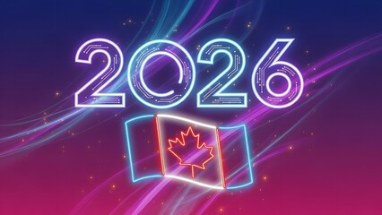 Futuristic neon graphic with 2026 date and abstract design