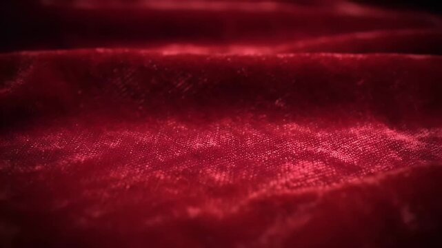 Close up of luxurious ruby red velvet fabric texture