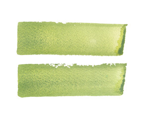 Two hand drawn wide abstract watercolor strokes light green, green, grassy, spring, bright color with granular texture for artistic design element