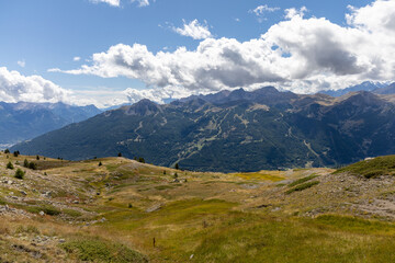 Obraz premium Mountain panorama from Col du Granon, a high mountain pass in the Hautes-Alpes, France