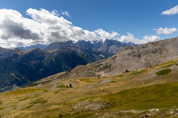 Obraz premium Mountain panorama from Col du Granon, a high mountain pass in the Hautes-Alpes, France