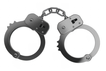 Metal handcuffs with chain and silver finish silver handcuffs isolated on a transparent background