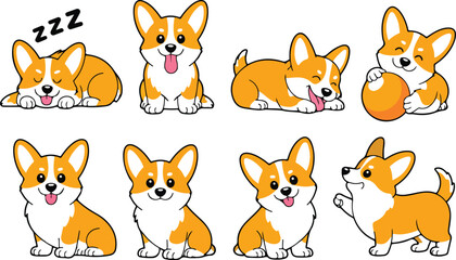 Cute Corgi Dog Vector Set  Playful Sleeping, Sitting & Smiling Poses