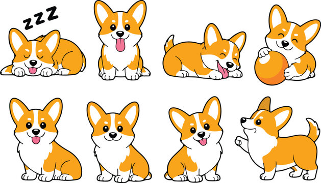 Cute Corgi Dog Vector Set  Playful Sleeping, Sitting & Smiling Poses