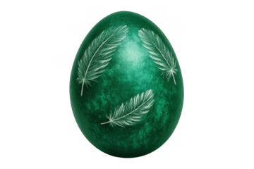 Green ornate easter egg with feather pattern