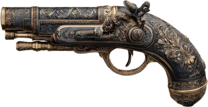 Antique Ornate Double-Barrel Flintlock Pistol