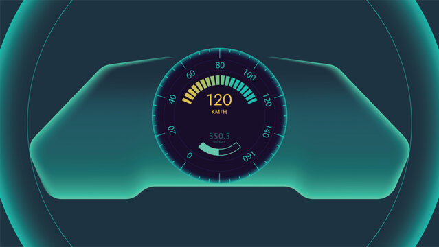 Modern futuristic driving background featuring a glowing car speedometer dashboard with digital gauge interface ideal for automotive technology performance analytics and UI design
