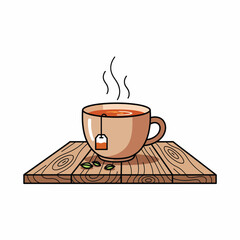 Steaming Cup of Tea on Wooden Board