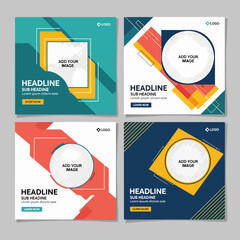 4 set Creative web banner hand drawn fluid organic design template. Suitable for social media posts, instagram story and web marketing ads. vector illustration 