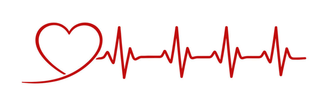 Heart pulse line with cardiogram waveform, medical heartbeat love health vector icon on transparent background