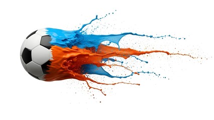 Soccer ball with blue and orange splash