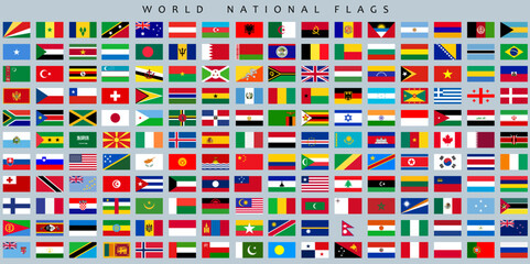 World National Flags Vector Set, Flat Rounded Rectangle Icons for UI UX Design, Language Selectors and Educational Materials