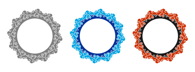 Circle Round Frame Border Chinese Cloud Decorative Ornament Vector Background Illustration Set