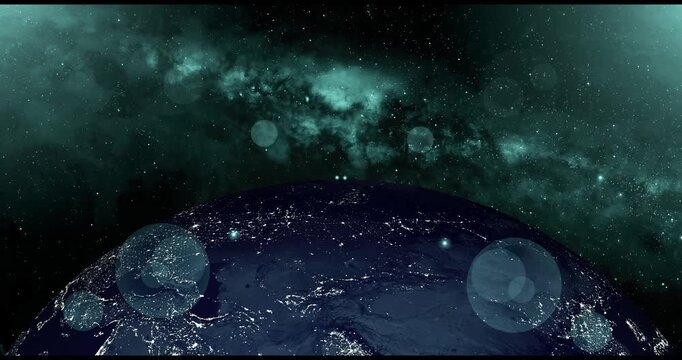 Earth at night with stars in the cosmos earth roteting animated video