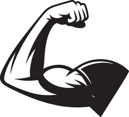 Obraz premium Flexing arm icon showing muscle strength. Silhouette and line style.