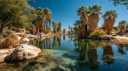 Mirage Landscape with Water Source in Sand Dunes