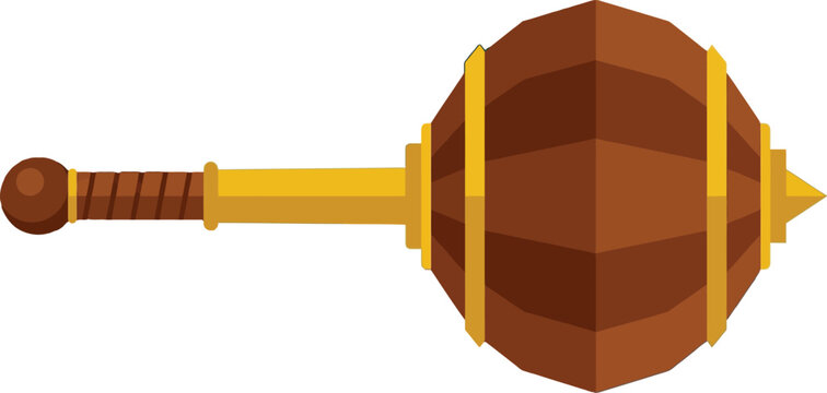 Golden brown gada mace weapon icon for hindu mythology concept representing physical strength power and lord hanuman symbol in ancient indian ramayana epic warrior history equipment.