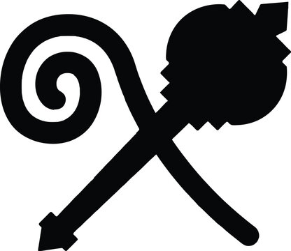 Lord Hanuman symbol with crossed gada mace weapon and spiral tail icon for hindu religious mythology concept representing strength power and devotion in ancient indian ramayana epic.