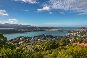 Fototapeta premium Exposure of New Zealand's Capital Wellington, namely its Central Business District viewed from Mount Victoria, at day time on a beautiful sunny day, Australia
