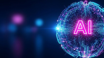 Artificial intelligence concept with glowing neon ai logo