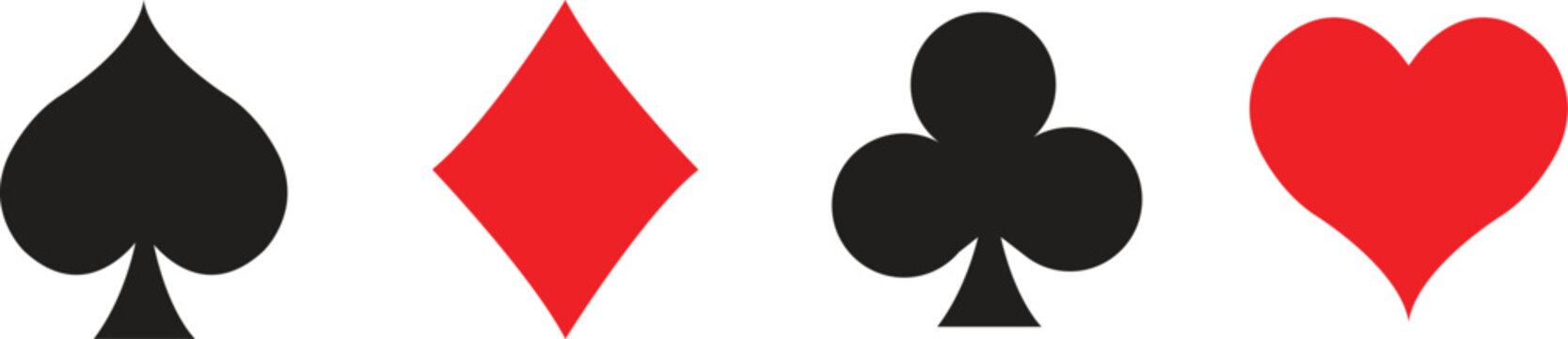 suite deck playing card on transparent background. Four playing card suits icons set. Suit deck of playing cards on Vector icon . Cards symbols. Diamonds, hearts, clubs, spades symbol or sign set eps
