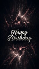 Vibrant Abstract Kirakira Glitter Gothic Birthday Artwork with Luxurious Dark Background, Romantic Dandyism Theme, Metallic Cursive Happy Birthday Typography and Elegant Sparkling Celebration Design