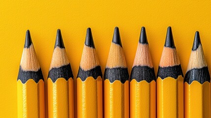 Close up of sharp pencils, yellow background