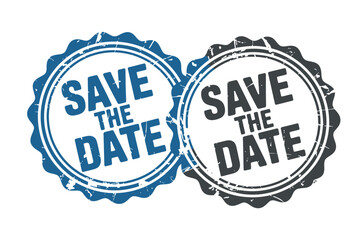 Two save the date stamps on a white background