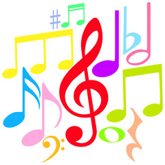 Colorful music notes, musical pattern, vector illustration.
