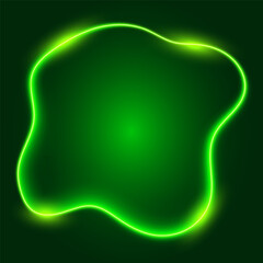 Green neon fluid shape, abstract glowing background, vector illustration.