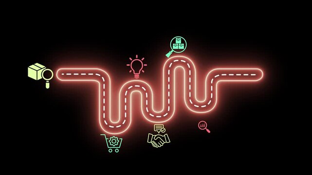 New product development and project roadmap idea on the transparent background. New product development roadmap icons, ideation, development and launching process. Motion graphics of product launching
