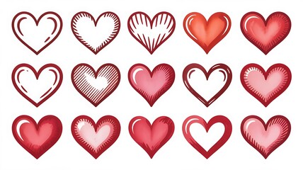 pink heart set isolated on white background,png