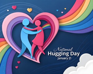 Abstract Heart Embracing Figures for National Hugging Day January 21 embrace love
