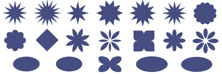 Starburst price tags and promo badges, wavy edge stickers and circular sale labels, vector icons collection, star shapes for marketing, discounts, quality badges, and advertising design 