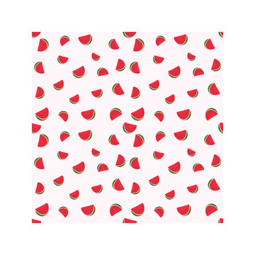 Watermelon seamless pattern with fresh fruit slices on light background