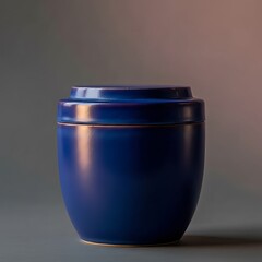 Elegant blue ceramic container with gold accents on modern surface