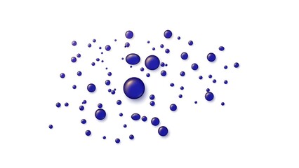 Vibrant blue bubbles floating in air on white background