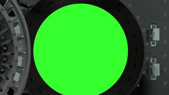 Bank Vault door opens to reveal green screen. 4k
