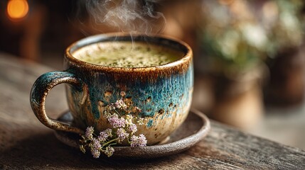 Hot Beverage with Steam and Warm Atmosphere