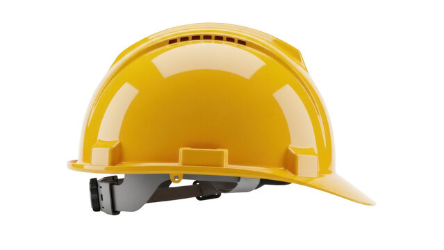 Yellow hard hat isolated PNG, construction safety helmet for industrial work and personal protective equipment on transparent background