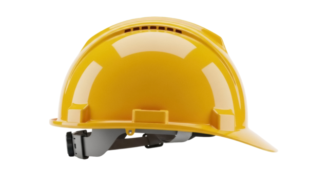 Yellow hard hat isolated PNG, construction safety helmet for industrial work and personal protective equipment on transparent background - Powered by Adobe