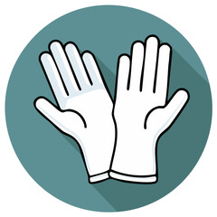 Obraz premium Pair of white cartoon gloves with long shadows inside a teal circle icon