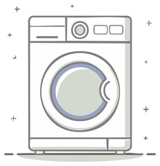 Illustration of a Gray and White Front Loading Washing Machine for Laundry