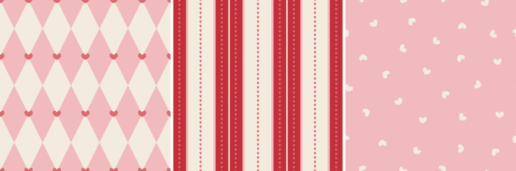 Set of romantic Valentine's day seamless patterns, repeating digital backgrounds. Stripes,
hearts, flowers wedding digital papers for printing
